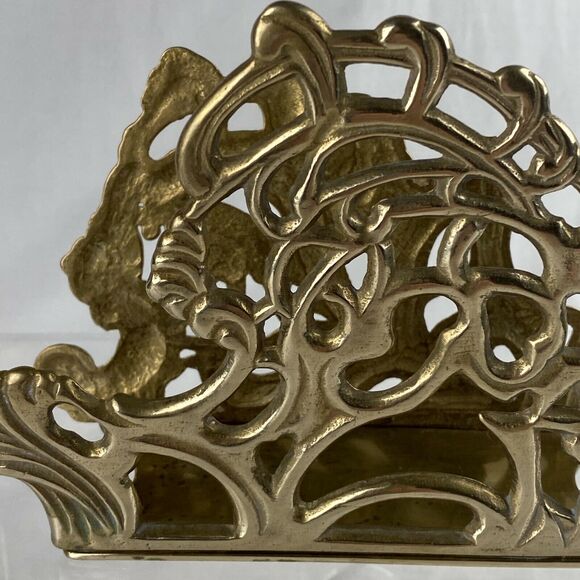 Vintage Brass Ornate Letter Envelope Napkin Holder Desk Organizer Art Nouveau - Picture 8 of 9